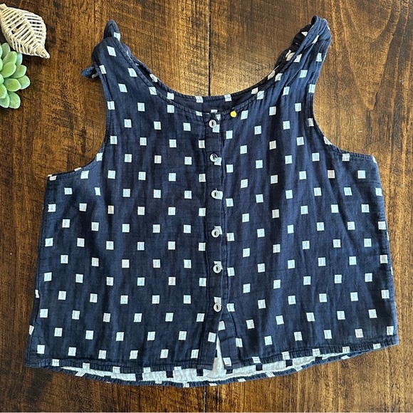 Harlyn | 100% Cotton Blue & White Tank, Tie Shoulder Straps & Back Button Detail - Picture 2 of 9